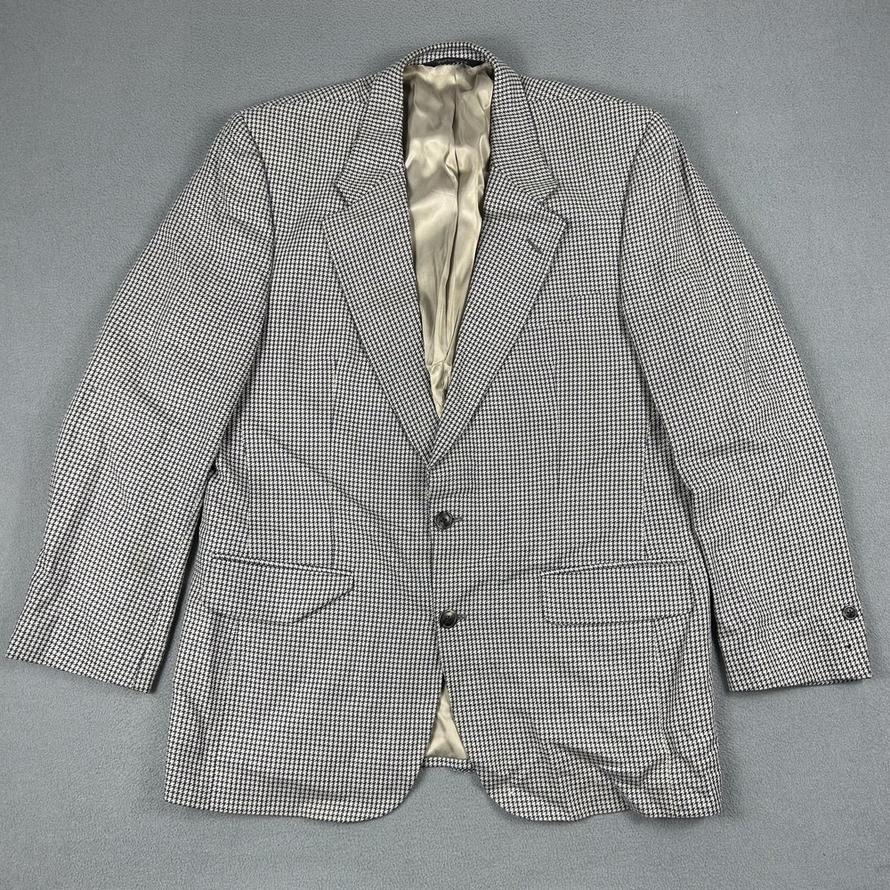 Vintage Burberrys Blazer Mens 46 Navy Gray Houndstooth Sport Coat 2 Button 90s